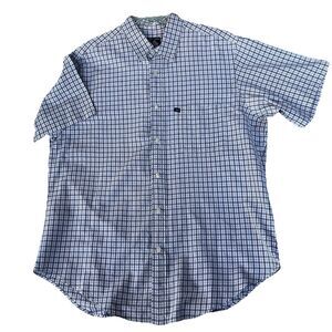 Ralph Lauren Jeans Co Shirt Men’s L Blue/Gr/Wh Plaid B Down SS Flag Logo Flaw